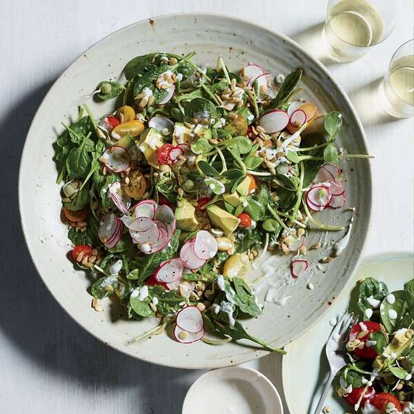Spinach-Sprout Salad with Coconut Ranch