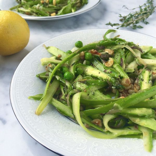 Shaved Asparagus Spring Salad with Roasted Lemon Thyme Vinaigrette
