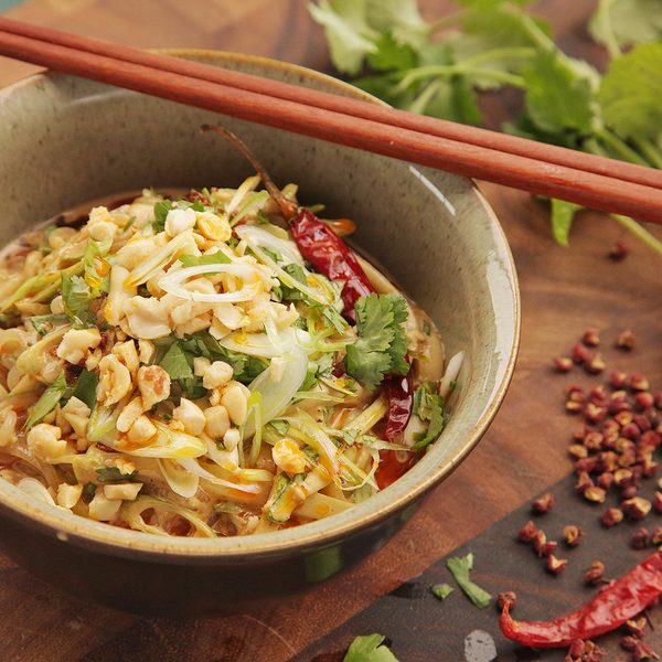 Sichuan Shirataki Sesame Noodle Salad With Cucumber, Sichuan Peppercorn, Chili Oil, and Peanuts (Vegan) Recipe