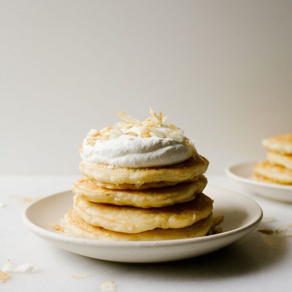 Almost Vegan Coconut White Chocolate Pancakes