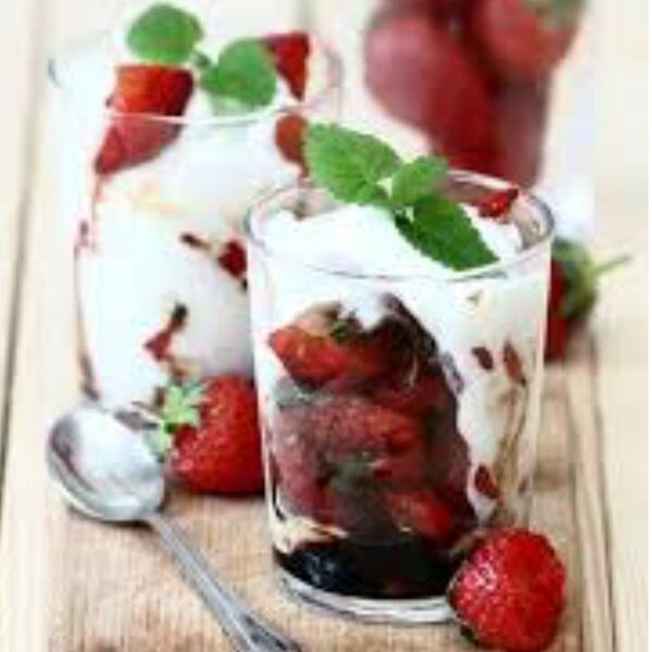 Strawberries with Pomegranate Molasses and Vegan Whip Cream