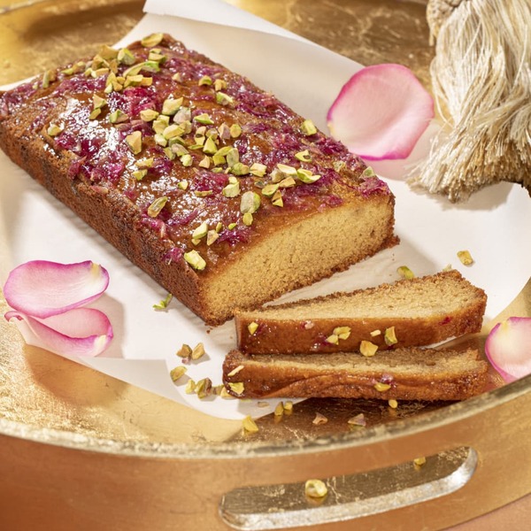 Almond Tahini Cake with Rose Syrup and Pistachio