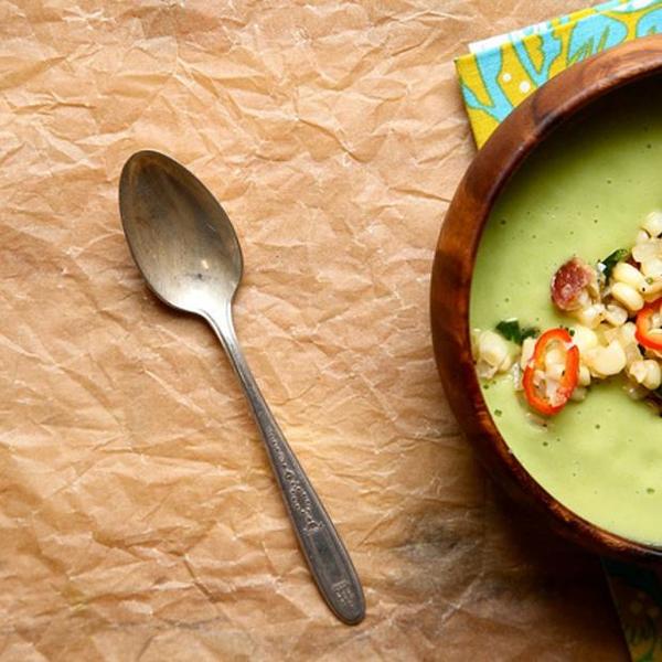 Cold Avocado Soup With Sweet Corn And Bacon