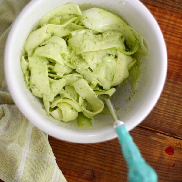Zucchini Ribbons in a Vegan Alfredo Pesto Sauce