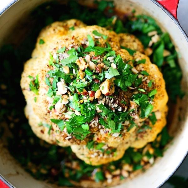 Whole Roasted Cauliflower with Hazelnut, Orange & Saffron