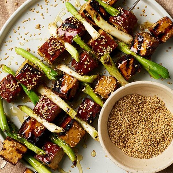 Miso tofu & spring onion skewers