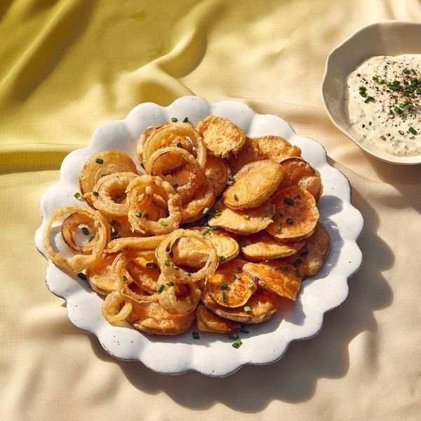 Sweet Potato and Onion Tempura With Chive Mayo