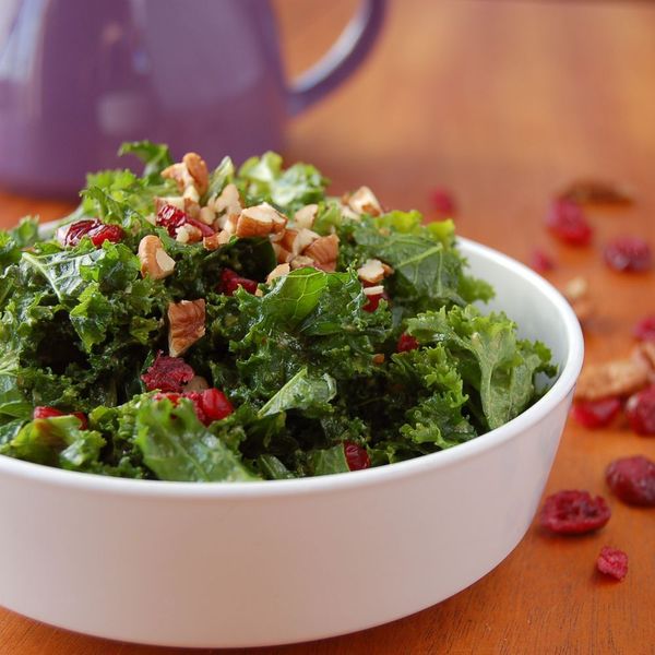 Spiced Curry Kale Salad with Dried Cranberries and Pecans