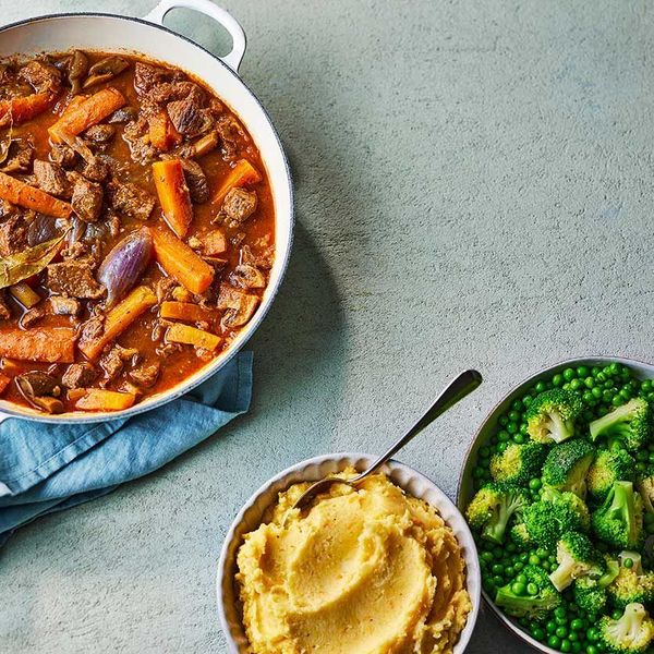 One-pan beef stew with vegetable mash