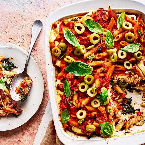 Layered tofu pasta bake