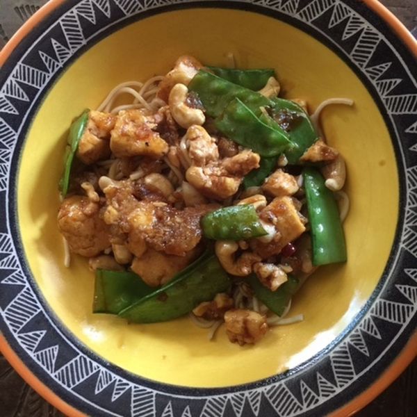 Tofu Cashew Noodles With Snow Peas