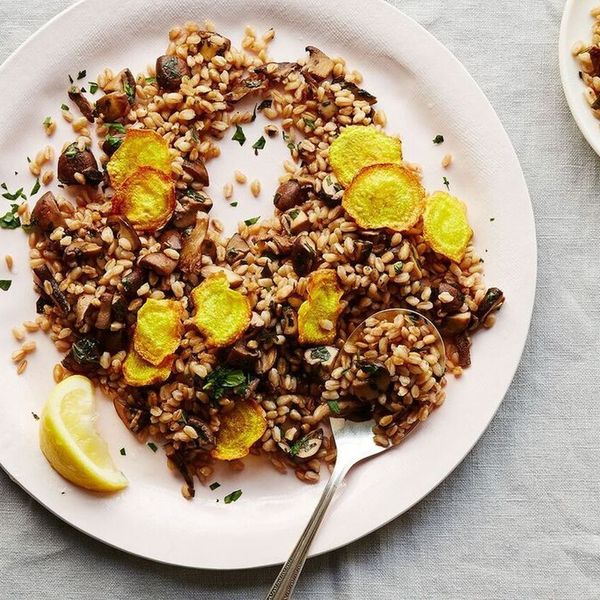 Warm Farro with Mushrooms and Crispy Beets