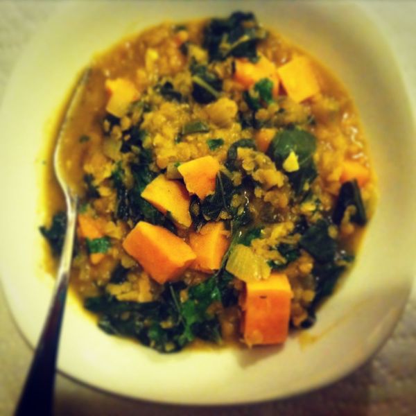 curried lentils with sweet potatoes.