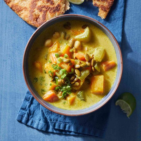 Coconut Curry Squash Soup with Spiced Seeds