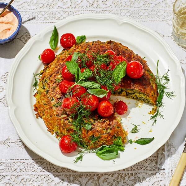 Swiss Chard Pakora Pancake With Burst Tomatoes