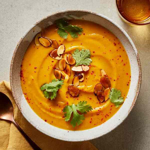 Butternut Squash Bisque with Almonds & Cilantro