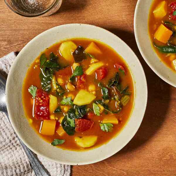 Butternut Squash, Tomato, Chard & Chickpea Soup