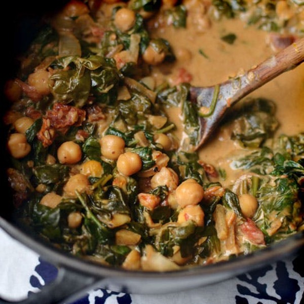 Recipe: Braised Coconut Spinach & Chickpeas with Lemon