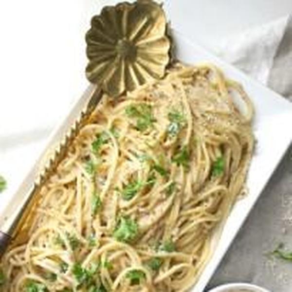 Vegan Black Pepper Parmesan Spaghetti