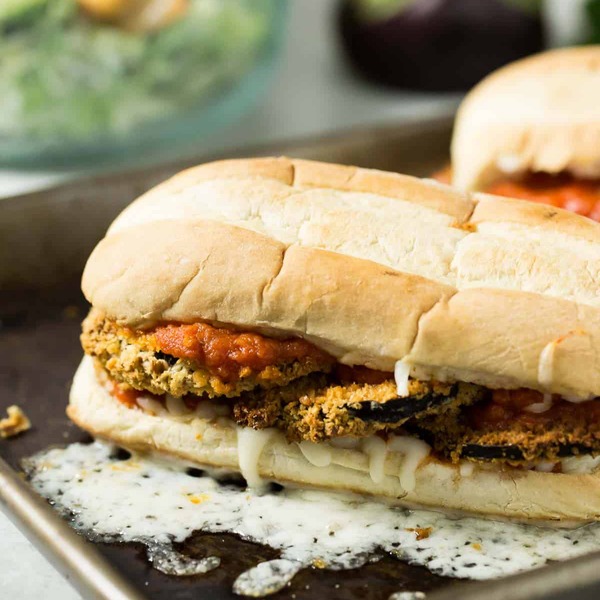 Vegan Crunchy Baked Eggplant Sandwich Melts
