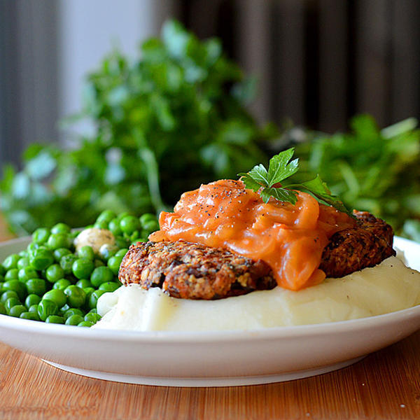 Vegan Salisbury Steak with Tomato Gravy