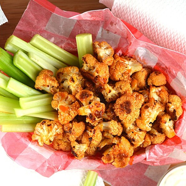 Grill Roasted Buffalo Cauliflower with Vegan Ranch