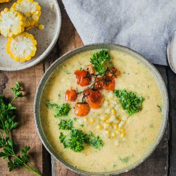 Creamy Zucchini Corn Chowder {Vegan}