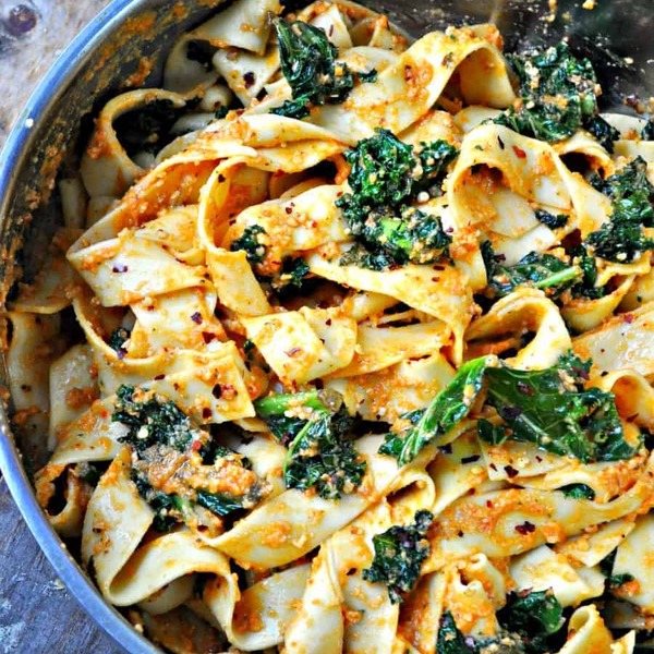 Vegan Spicy Kale and Romesco Pasta