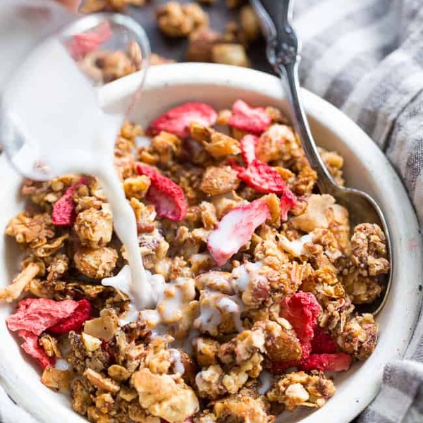 Crunchy Grain Free Granola with Strawberries {Paleo, Vegan}