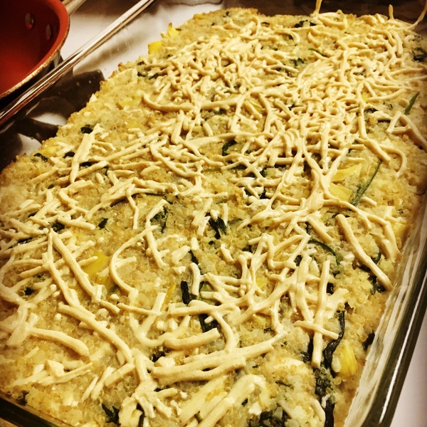 Cauliflower Rice Casserole with Spinach and Artichokes
