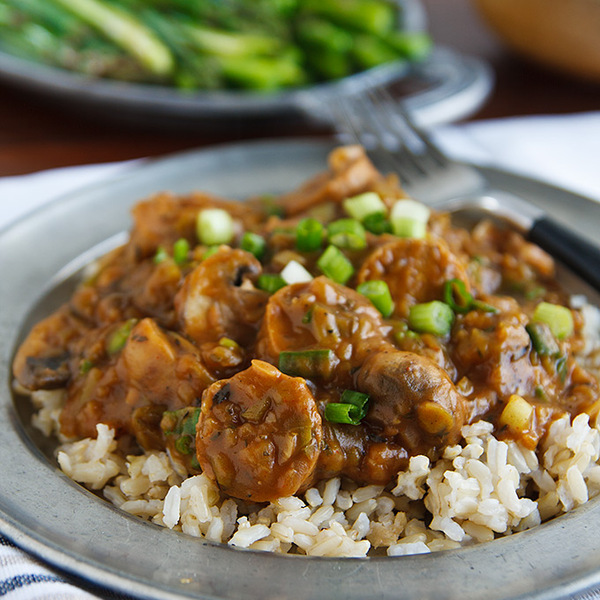 Vegan Sausage and Mushroom Etoufee
