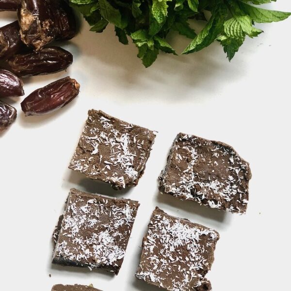 Raw Mint Chocolate Brownie Bars