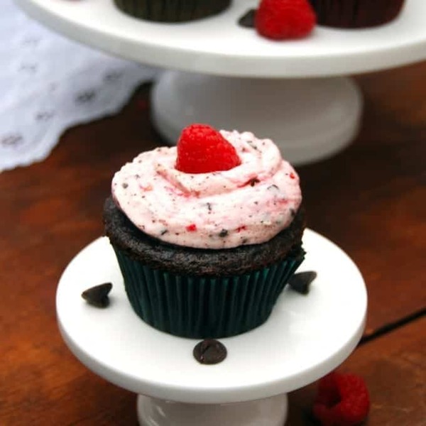 Vegan Chocolate Cupcakes with Raspberry Hearts