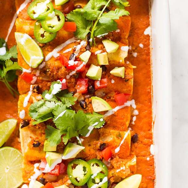 Spicy Quinoa and Black Bean Vegan Enchiladas