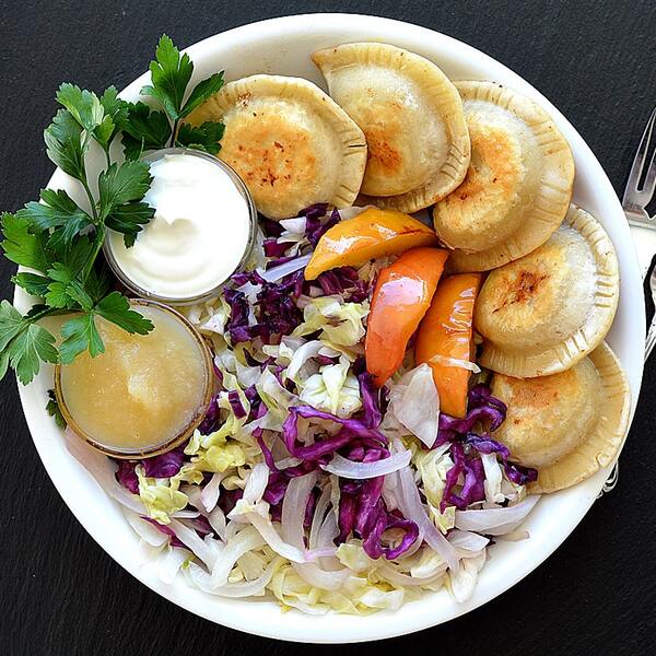 Potato Pierogi with Sauteed Cabbage and Apples
