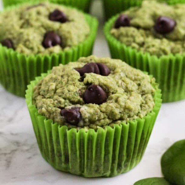 Mint Chocolate Chip Oat Muffins (naturally colored, gluten-free, dairy-free, sugar-free option, vegan option)