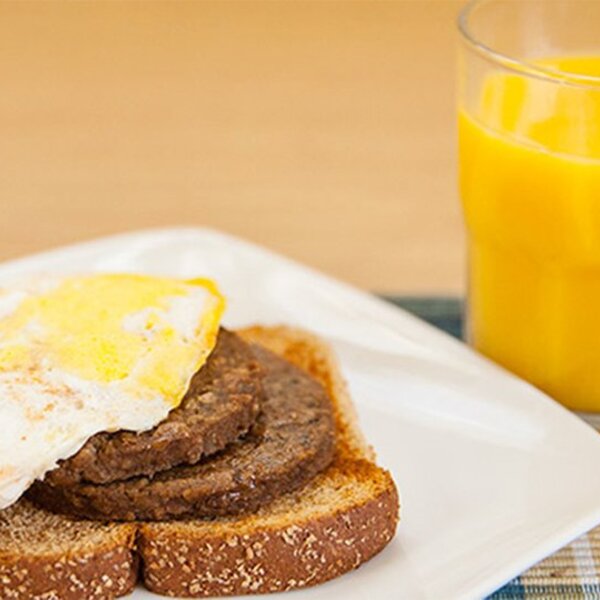 Sausage and Egg Sandwich with OJ