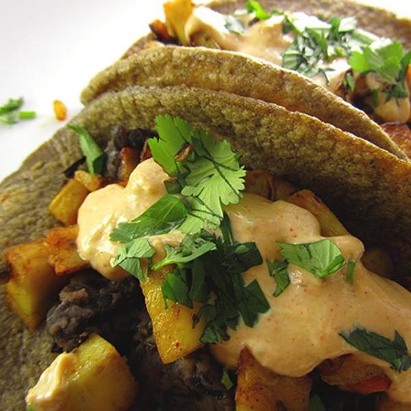 Vegan + Gluten Free Sweet Potato Tacos + Spicy Cream Sauce