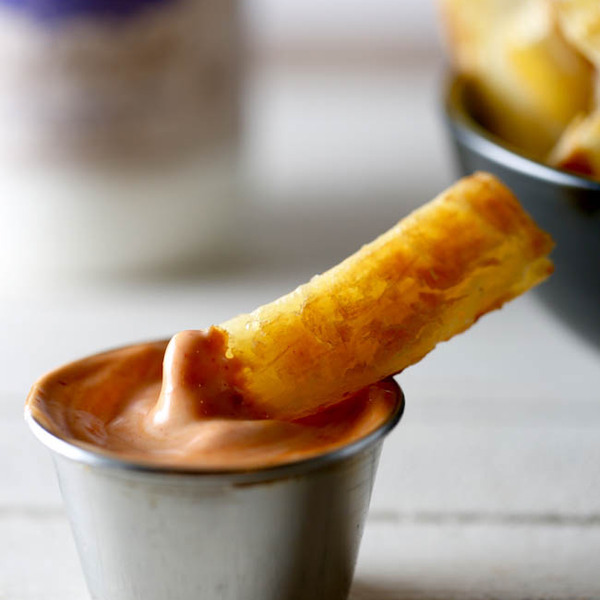 Baked Yuca Fries with Sriracha Mayo Dip